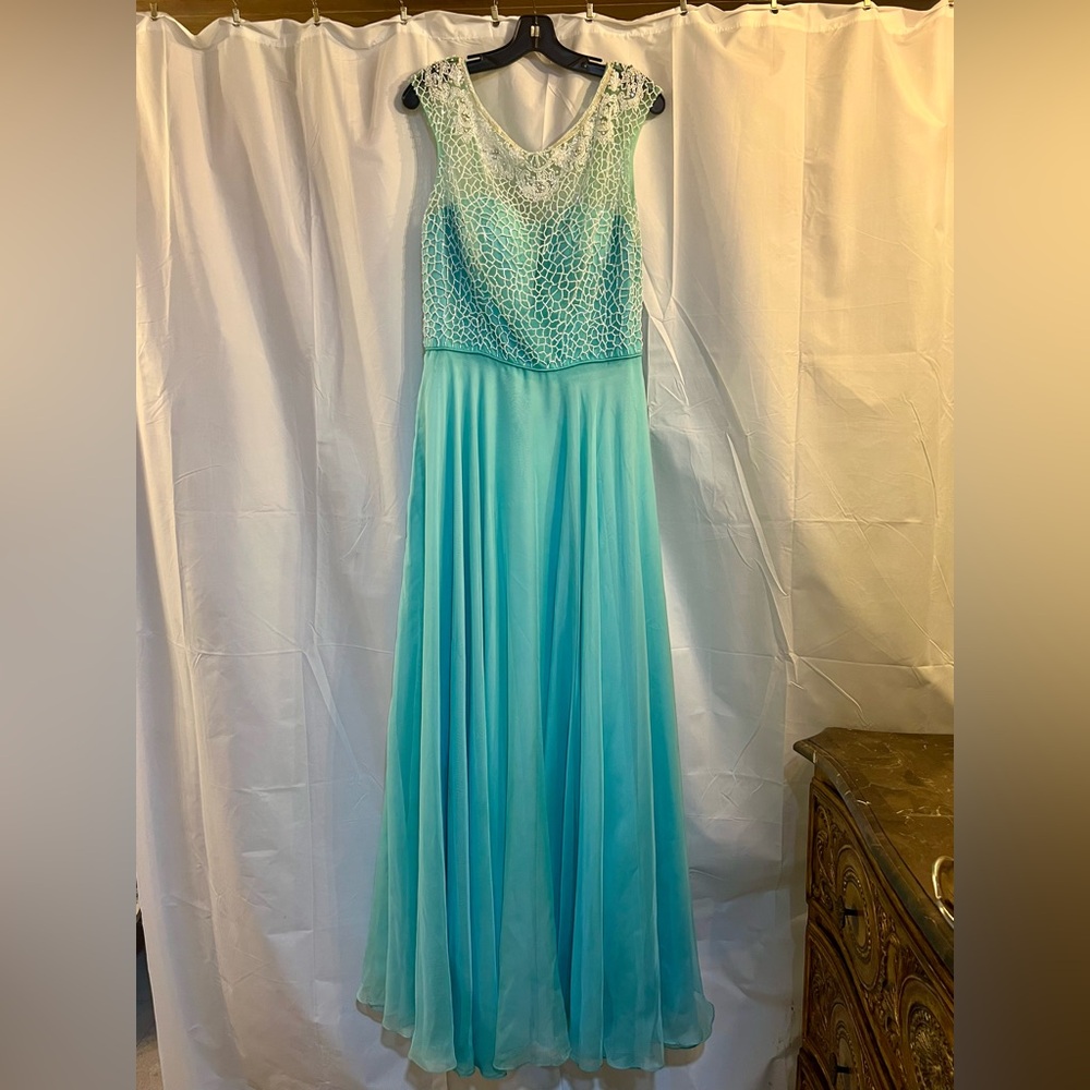 Sherri Hill light turquoise beaded dress